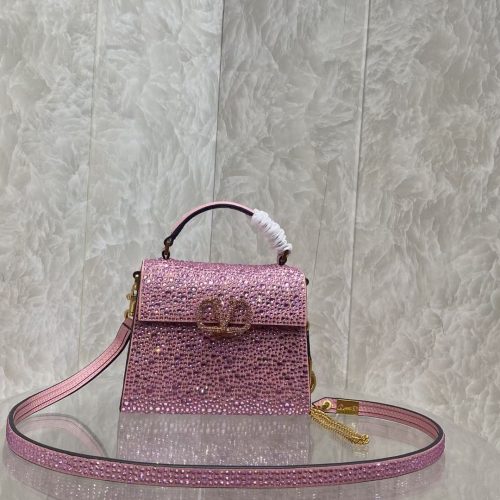 VSLING small imitation crystal decorated calfskin handbag