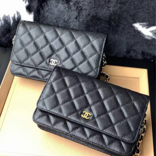 Lingge chain bag imported ball grain leather