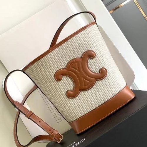 CUIR TRIOMPHE Small striped fabric cowhide bucket bag