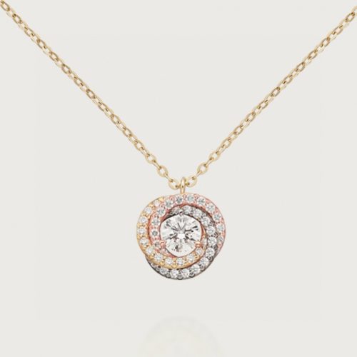 White diamond three color three ring necklace