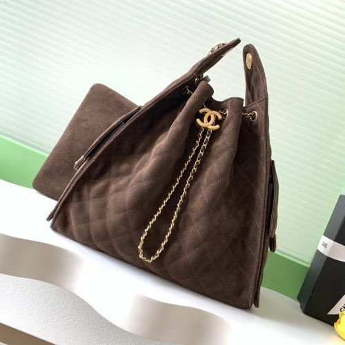 Suede Quilted Drawstring Bucket Bag